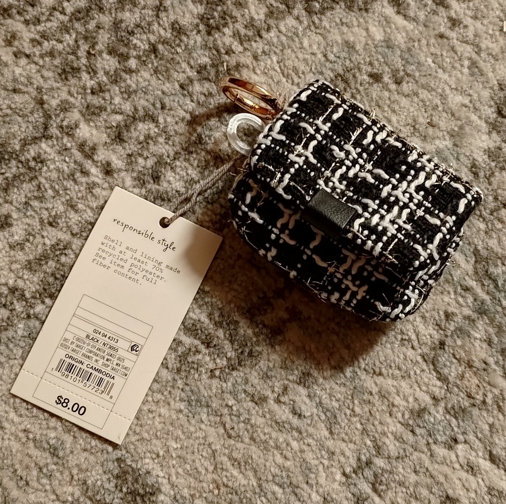 Black and White Tweed Keychain Pouch